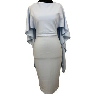 Goddiva Cape Midi Dress Womens Size 4 Light Blue Open Back Formal Wedding Guest